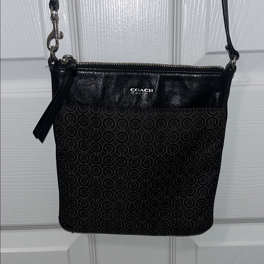 Coach Black and Gray Signature Op Art Crossbody Bag